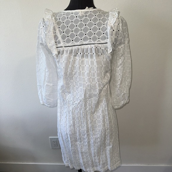 Anthropologie Thames White Eyelit Cotton Mini Dress‎ Long Sleeve Size 2 - Picture 7 of 11
